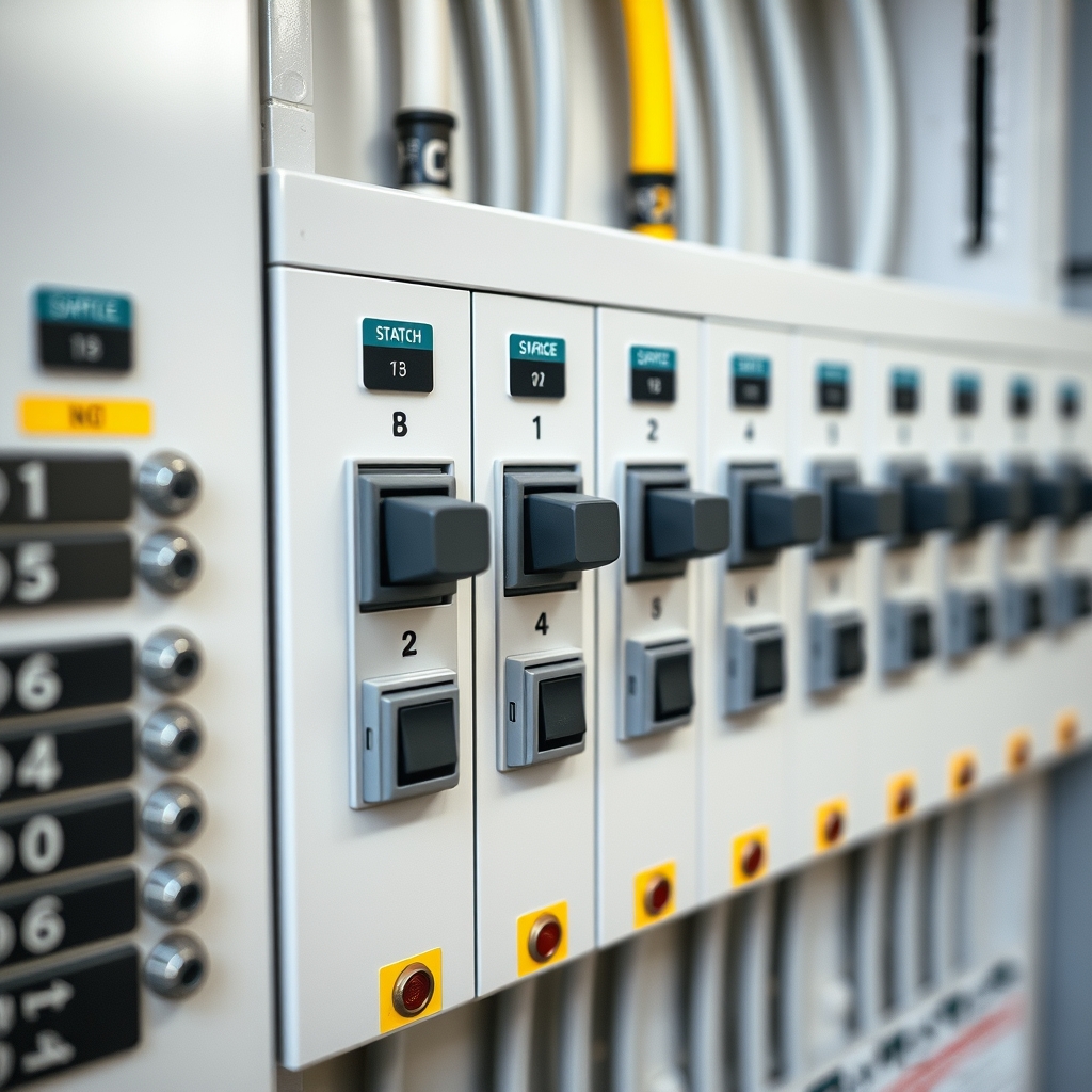 Close up of a newly upgraded electrical switchboard with safety switches